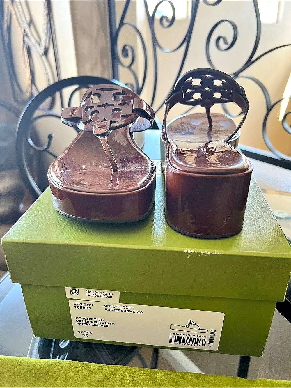 NIB Tory Burch Miller Wedge 25mm Miller Sandals Russet Brown US Size 10